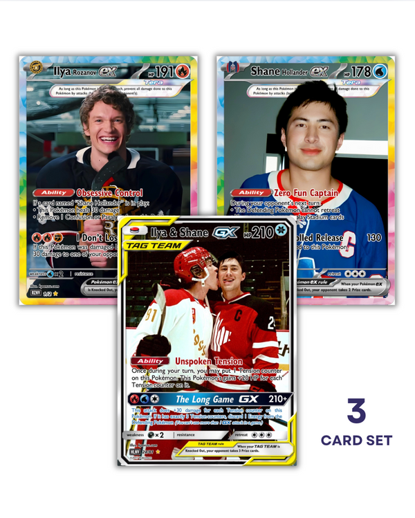 Heated Rivalry Holographic Photocards | 3 Shane Hollander and Ilya Rosanov, Hollanov Pokemon Inspired Fanmade Photocards