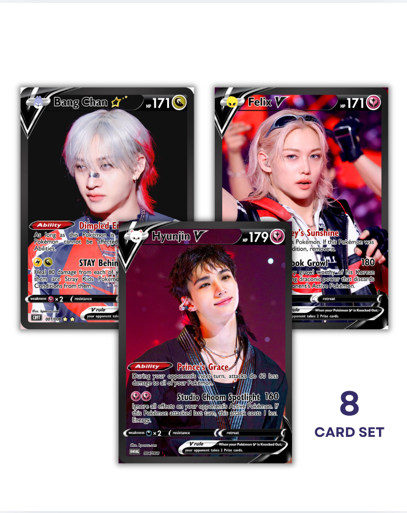 Stray Kids Holographic KPOP V Photocards | All 8 members Pokemon Photocard Set